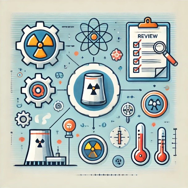 picture with a nuclear reactor, clipboard, thermometer gauges, etc.